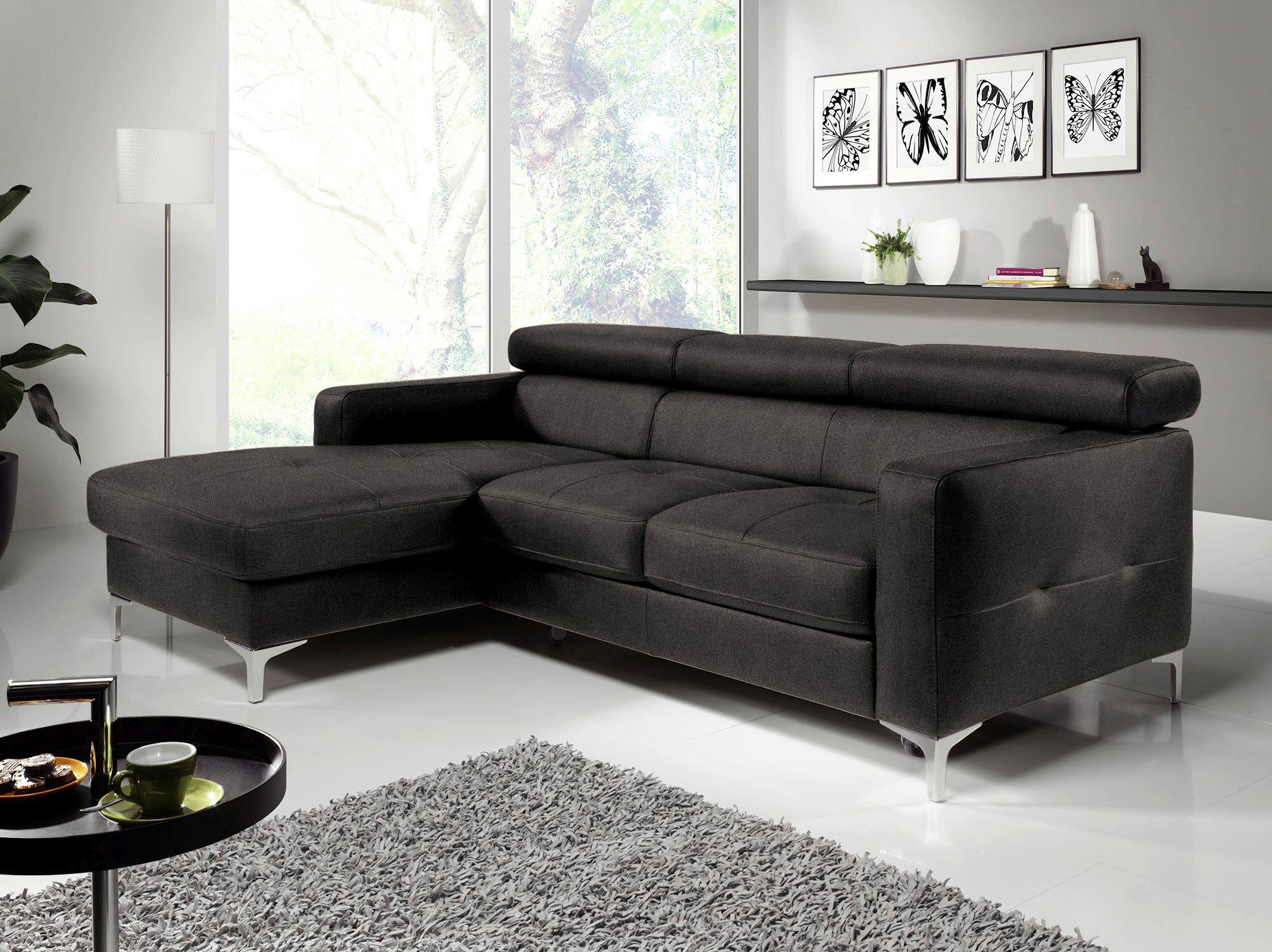 Ecksofa Mit Schlaffunktion Sammy Anthrazit - Chromfarben/Anthrazit, Design, Textil (169/226cm) - Livetastic