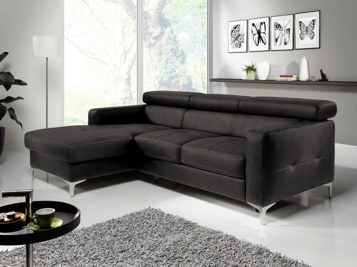 Ecksofa Mit Schlaffunktion Sammy Anthrazit - Chromfarben/Anthrazit, Design, Textil (169/226cm) - Livetastic