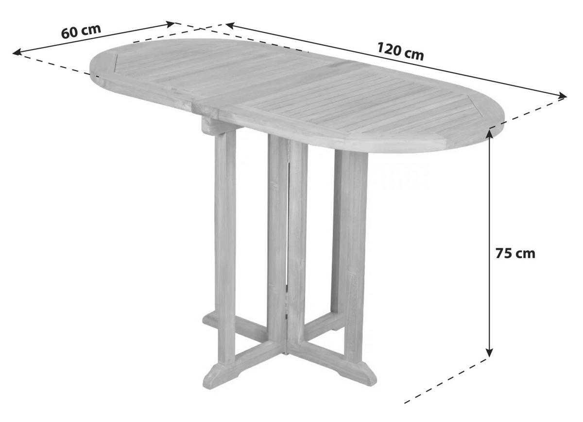 Gartentisch Klappbar Woodie Teakholz L: 120cm - Basics, Holz (120/60/75cm) - Gardenson
