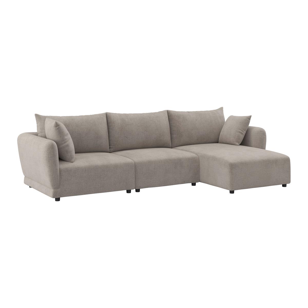 Sedací souprava NICOLE, pravá, béžová, max. do 480 kg - černá/šedobéžová, Moderní, dřevo/textil (306/87/162cm) - Bessagi Home