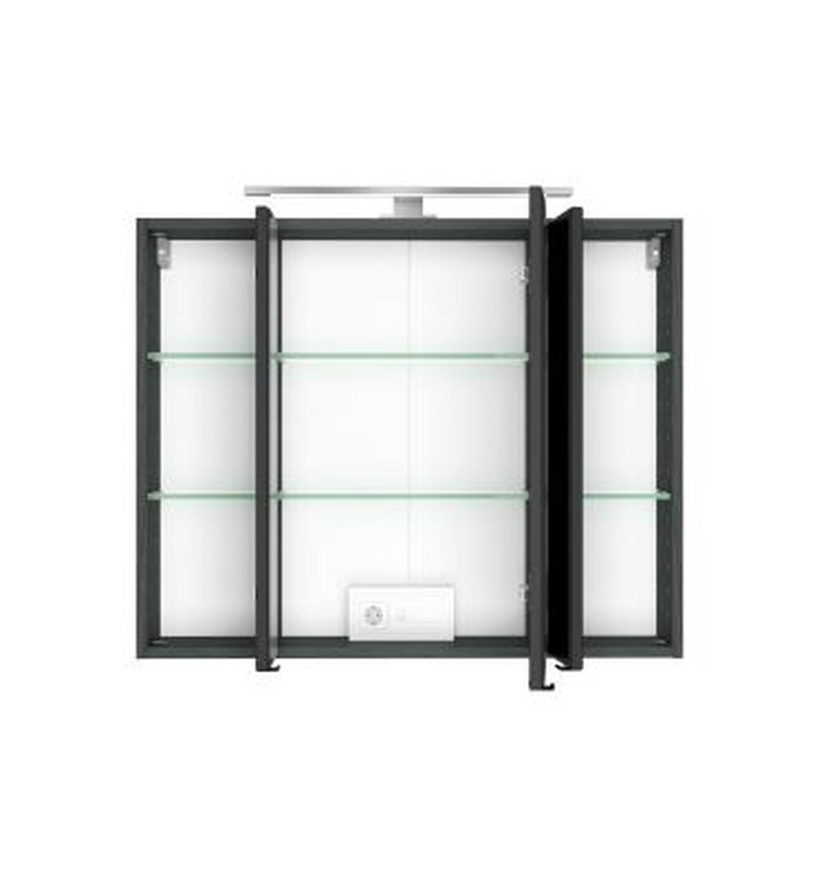 Spiegelschrank Arezzo Mit Led 3-Türig Bxhxt: 80x64x20 Cm - Graphitfarben, Basics, Glas/Holzwerkstoff (80/64/20cm) - Held
