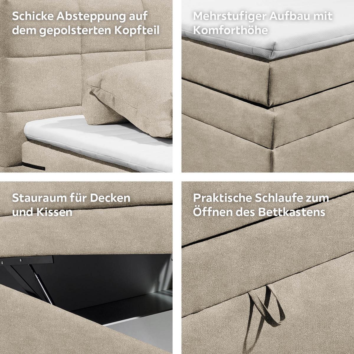 Boxspringbett Mit Topper & Bettkasten 120x200 Tacoma 3 - Sandfarben, KONVENTIONELL, Textil (120/200cm) - MID.YOU