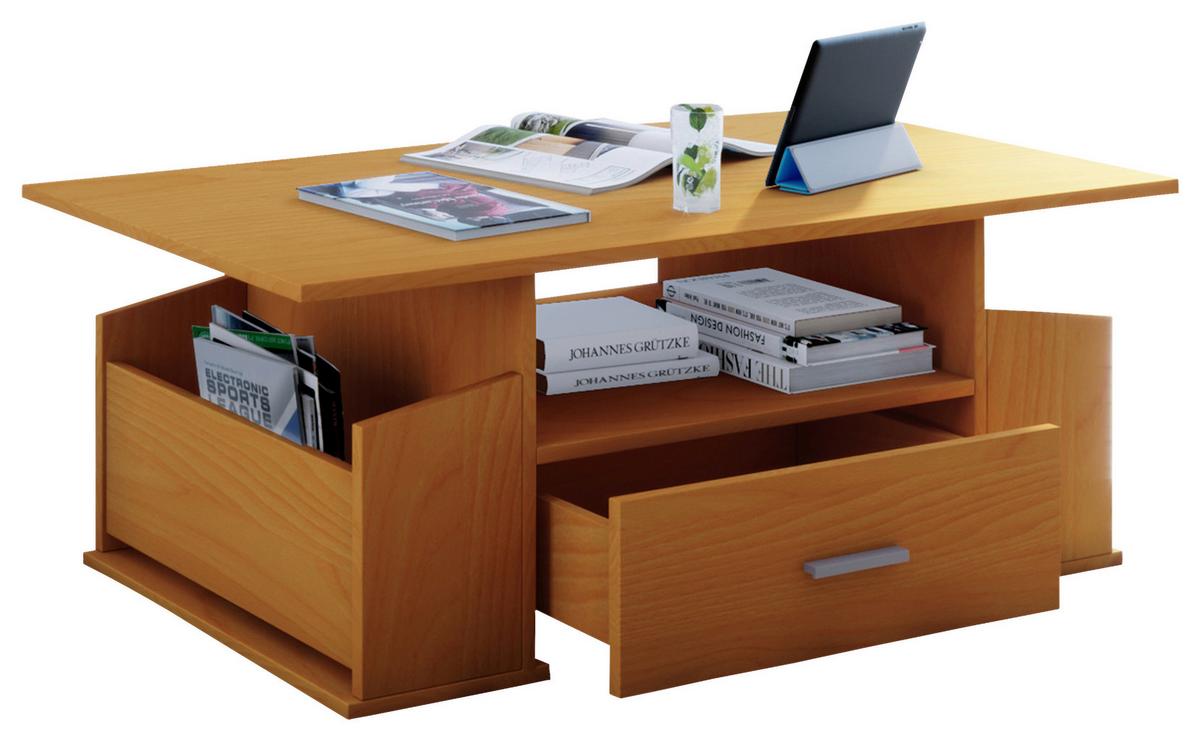 Couchtisch mit Schublade + Fächer Junata Buche Dekor - Buchefarben, Basics, Holzwerkstoff (110/52/44cm) - MID.YOU