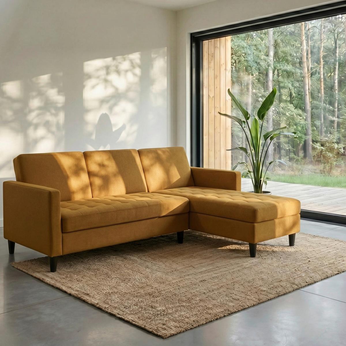 Ecksofa Palermo Currygelb, mit Stauraum - Currygelb/Schwarz, Basics, Textil (213/154cm) - Livetastic