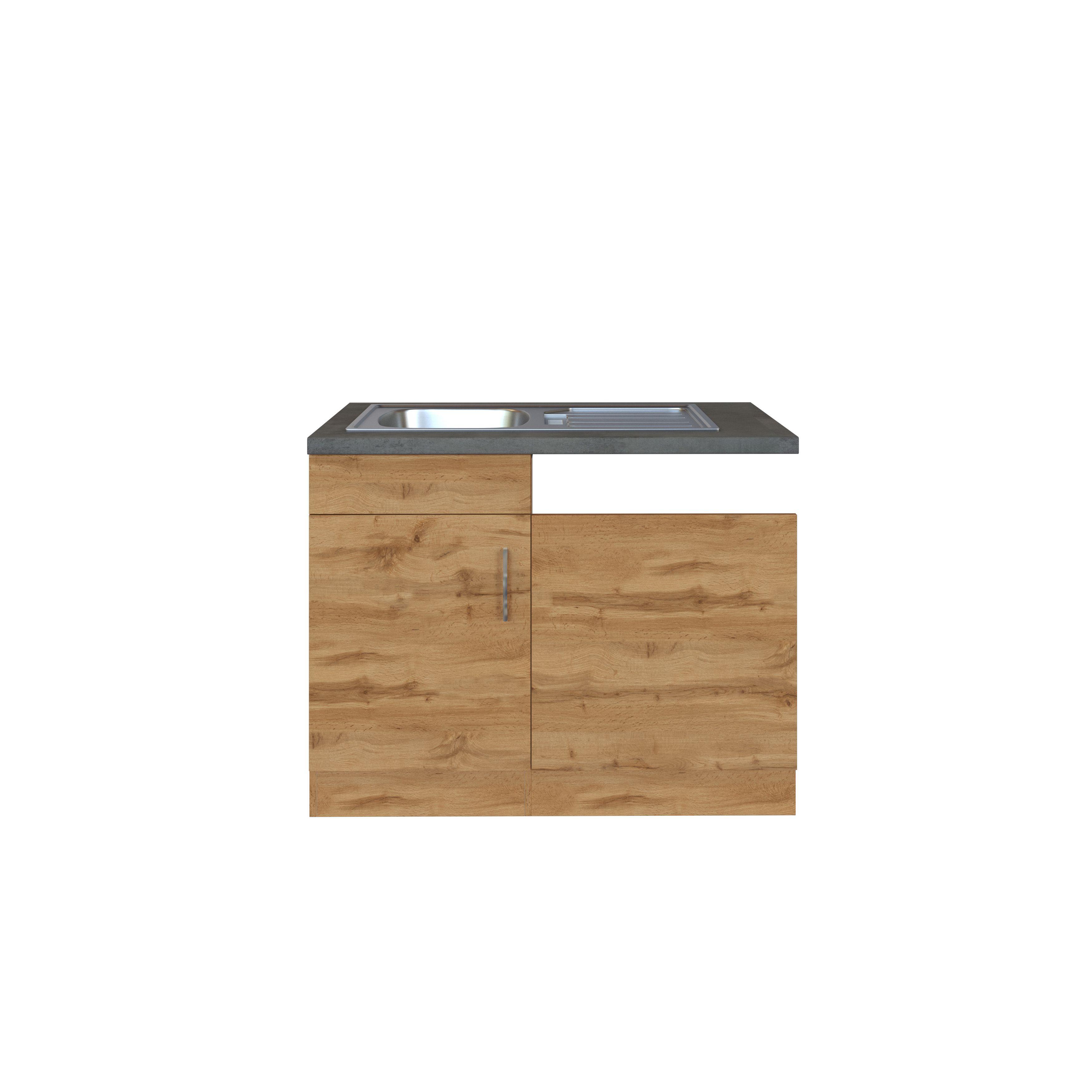 Spülenschrank Mit Spüle B: 110cm Eiche Dekor/Anthrazit - Eichefarben, MODERN, Holzwerkstoff (110/85/60cm) - Held