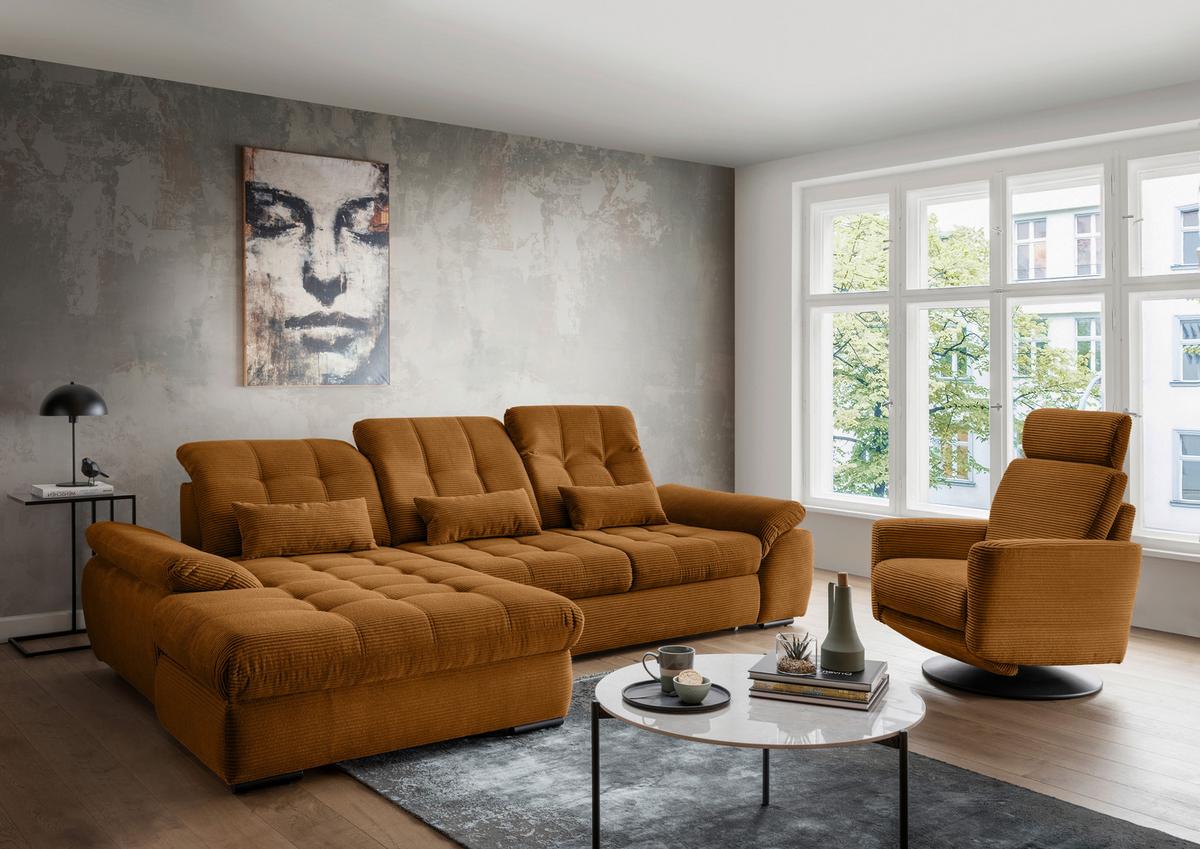 Ecksofa Mit Bettkasten Rigatti Goldfarben 184x314 Cm - Goldfarben/Schwarz, MODERN, Textil (184/314cm) - Livetastic