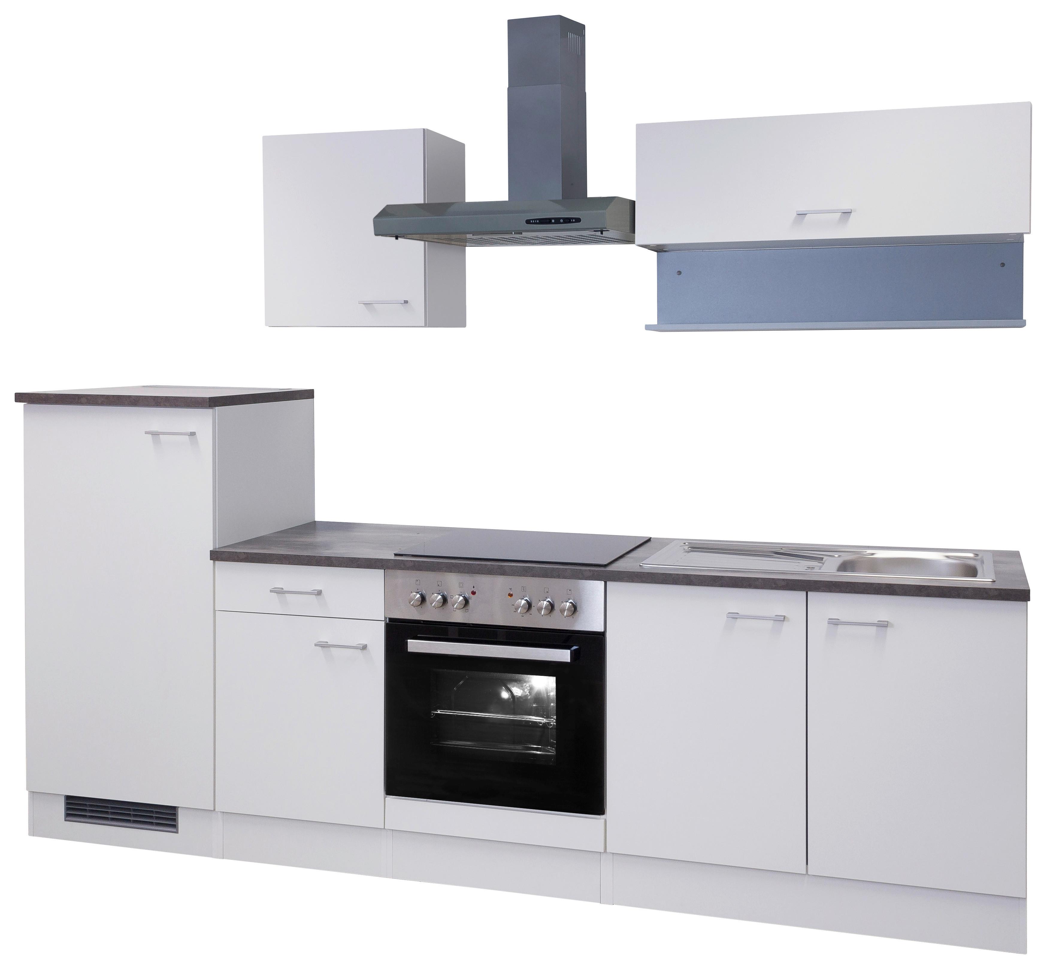 Küchenzeile Lucca mit Geräten 270 cm Weiß Dekor Modern - Weiß, KONVENTIONELL, Holzwerkstoff (270cm) - FlexWell