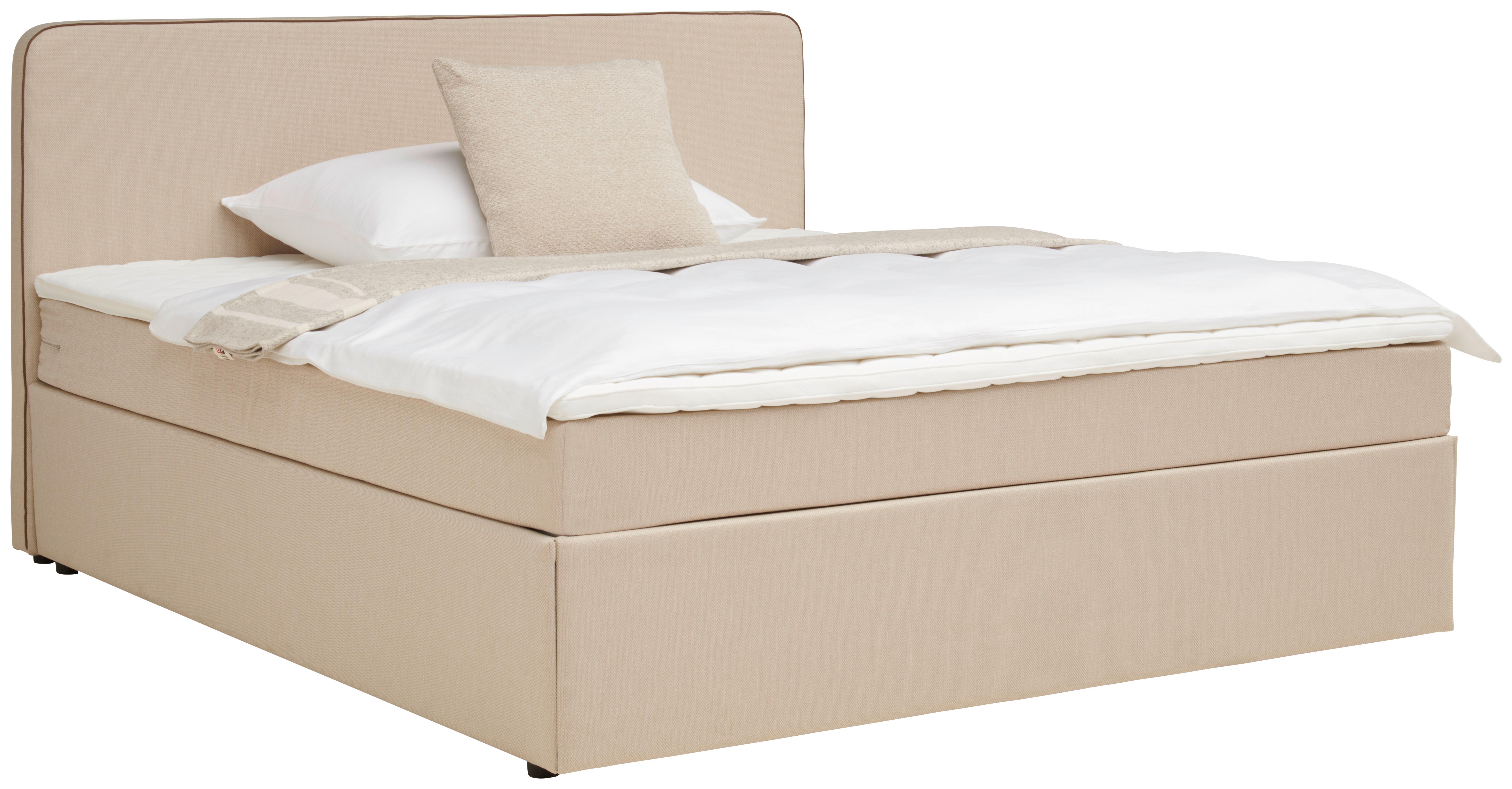 Boxspringbett mit Topper 180x200 cm Anton Beige - Beige, KONVENTIONELL, Holz/Textil (180/200cm) - P & B