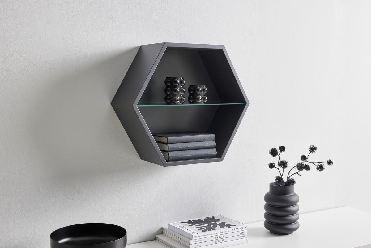 NÁSTENNÝ REGÁL EDGE -EXKLUSIV- - antracitová, Modern, kompozitné drevo (51/44/19cm) - Mömax