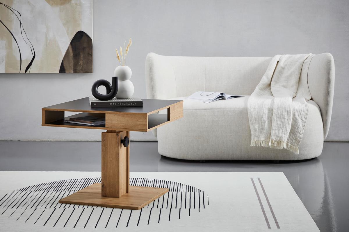 Couchtisch höhenverstellbar mit Ablagefach Belcanto - Wildeiche/Schwarz, Basics, Holzwerkstoff (65/52-77/65cm) - P & B