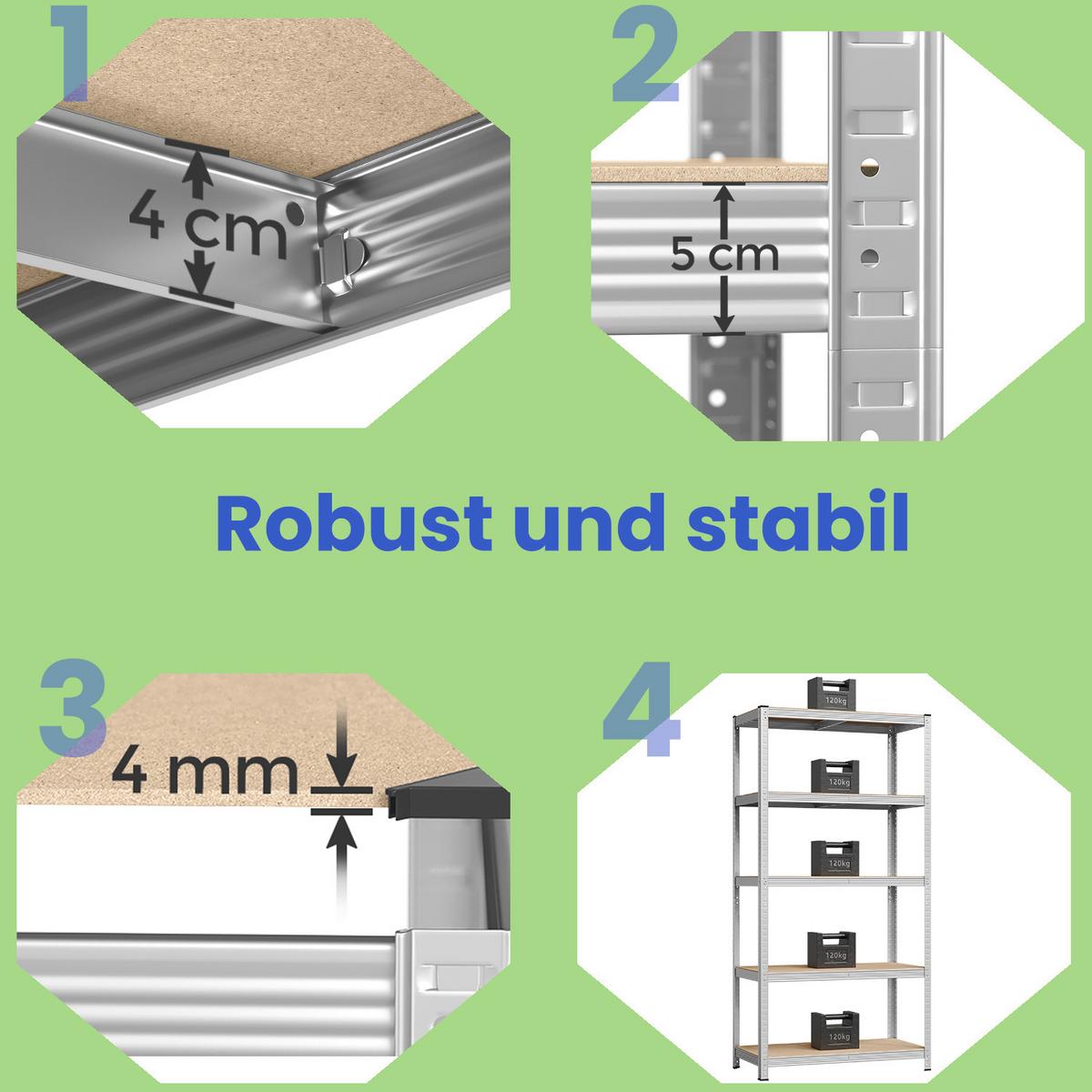 Schwerlastregal Silberfarben/hellbraun B:100cm - Hellbraun/Silberfarben, Basics, Holzwerkstoff/Metall (100/200/50cm)