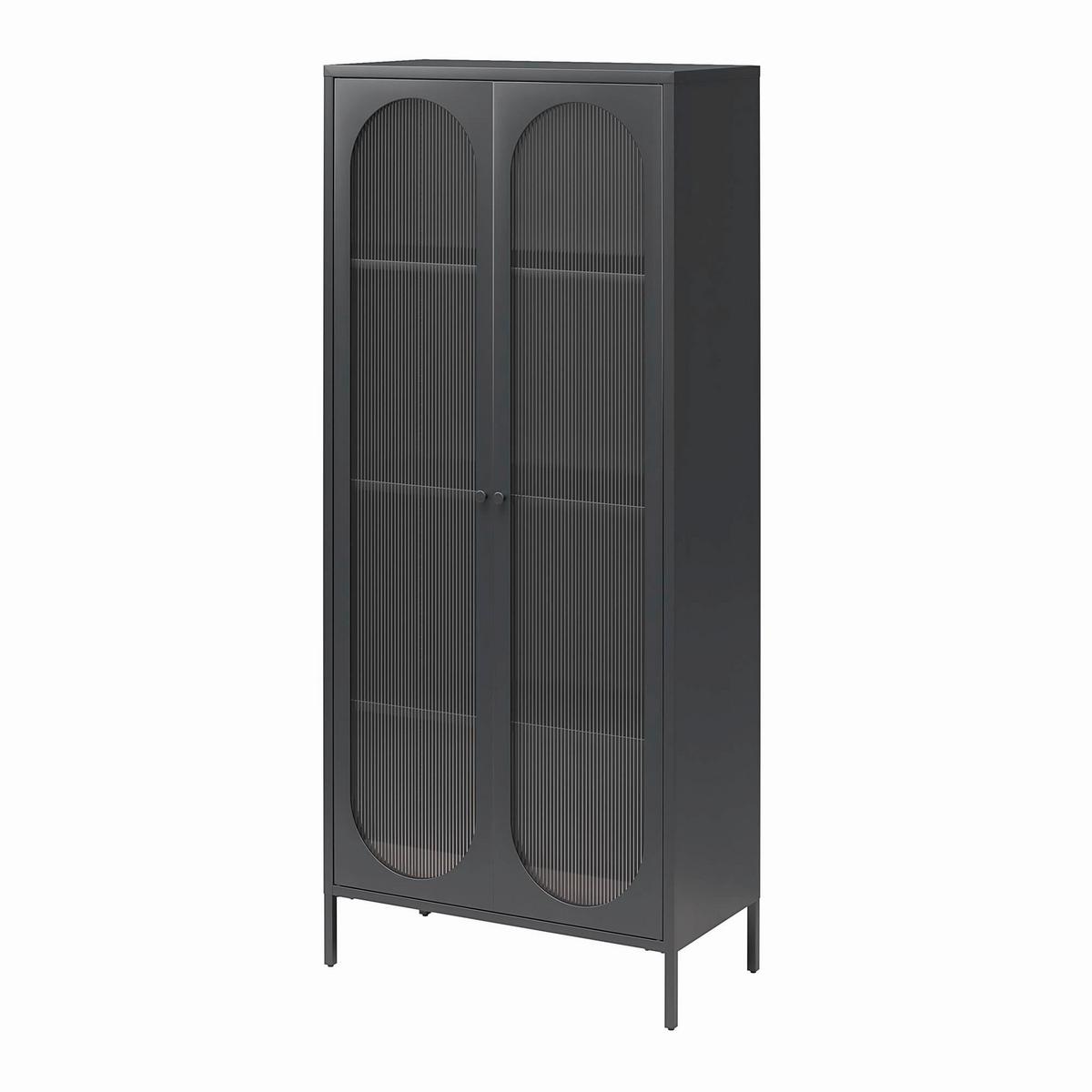 Vitrine Luna Schwarz B: 80cm - Schwarz, Design, Glas/Metall (80/40/186cm) - MID.YOU