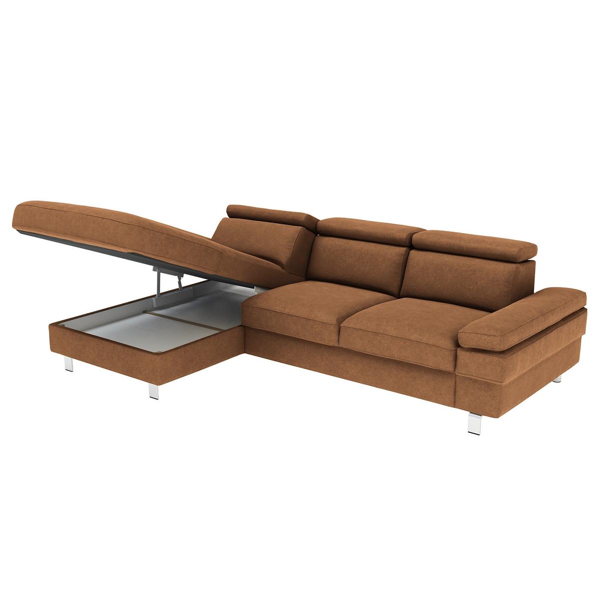 Ecksofa Elvis, Braun S: 182x259 Cm - Silberfarben/Braun, KONVENTIONELL, Textil (182/259cm) - Trendmanufaktur