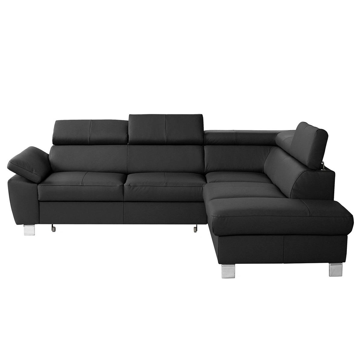 Ecksofa Lugano Teilleder Schwarz 248x208 - Chromfarben/Schwarz, Design, Leder/Textil (248/208cm) - Livetastic