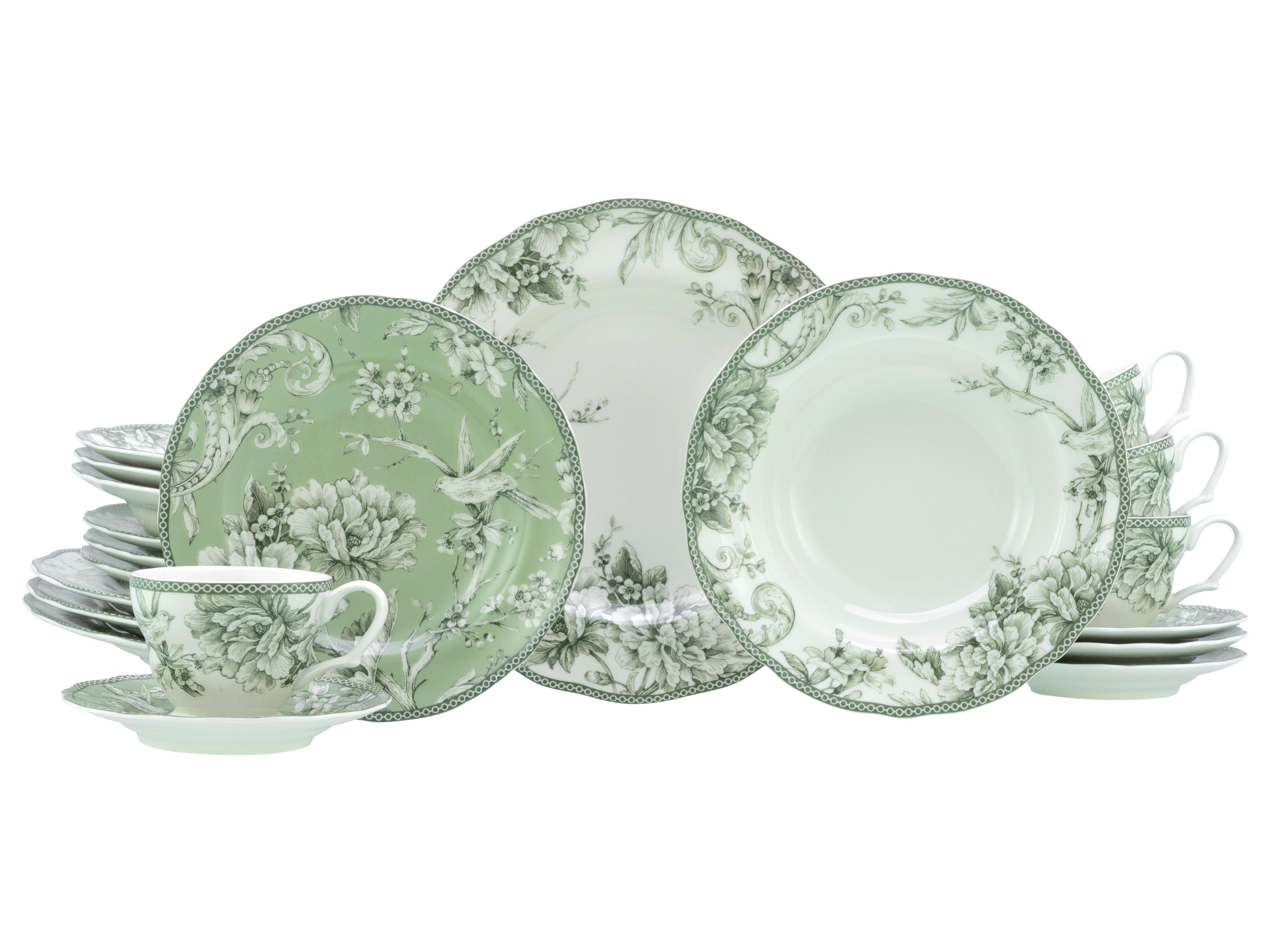 Kombiservice. 20-Teilig für 4 Personen, Porzellan - Weiß/Grün, Basics, Keramik - Creatable