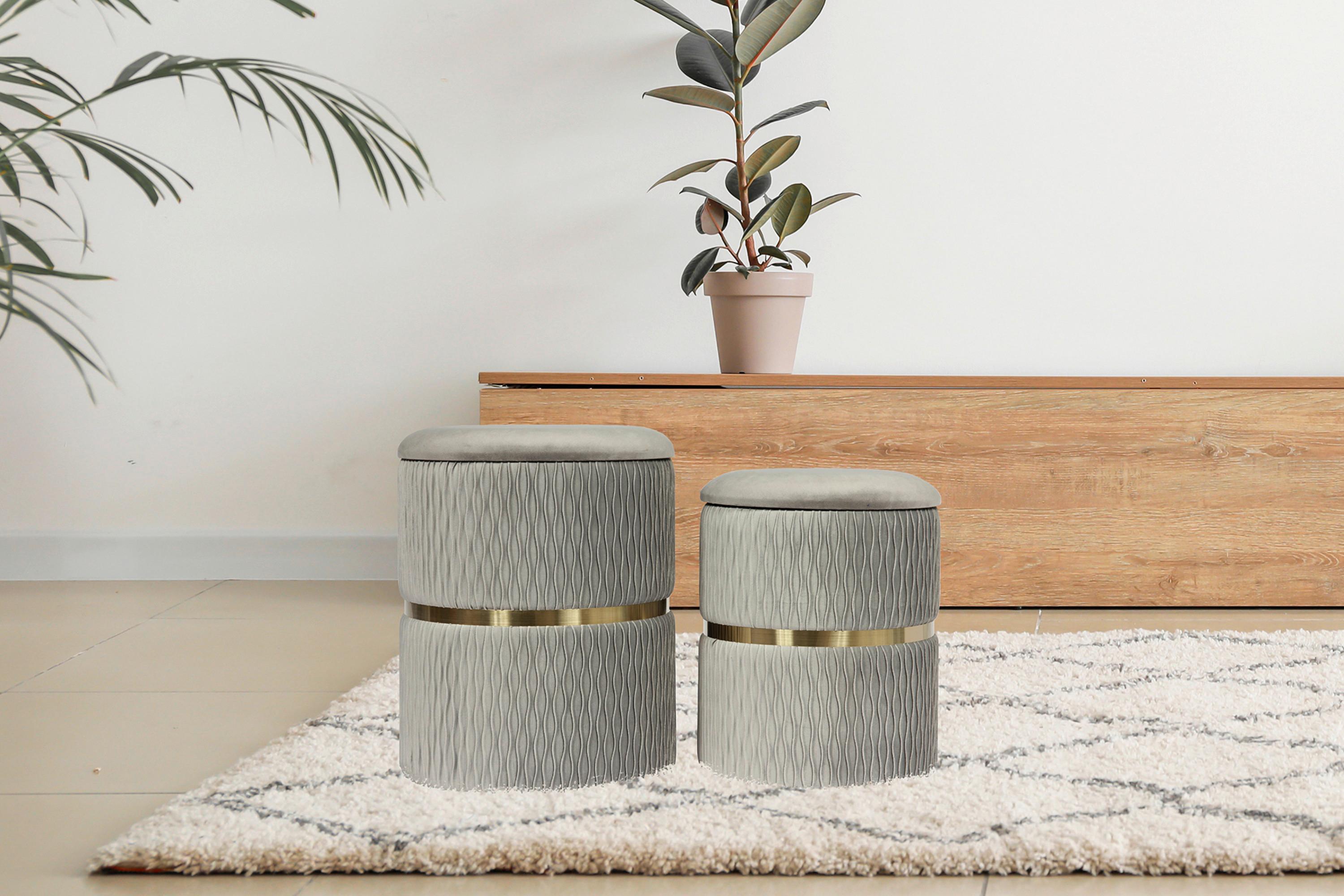 Hocker Zora Grau Polyester, D: 31,5 Cm - Goldfarben/Grau, Design, Textil/Metall (31,5/38/31,5cm) - Kayoom