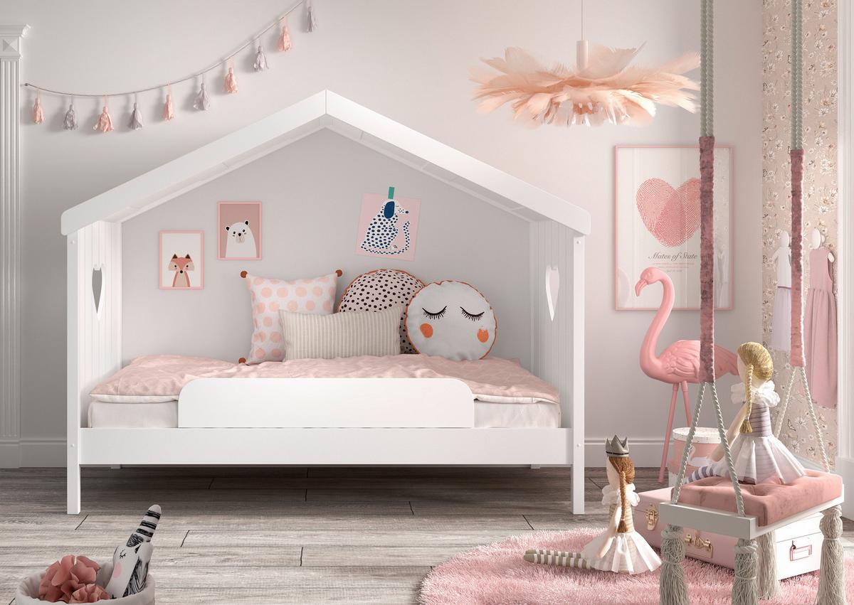 Hausbett Amori 90x200cm Kiefer Weiß Mit Sicherung - Weiß, Natur, Holz/Holzwerkstoff (90/200cm) - Vipack