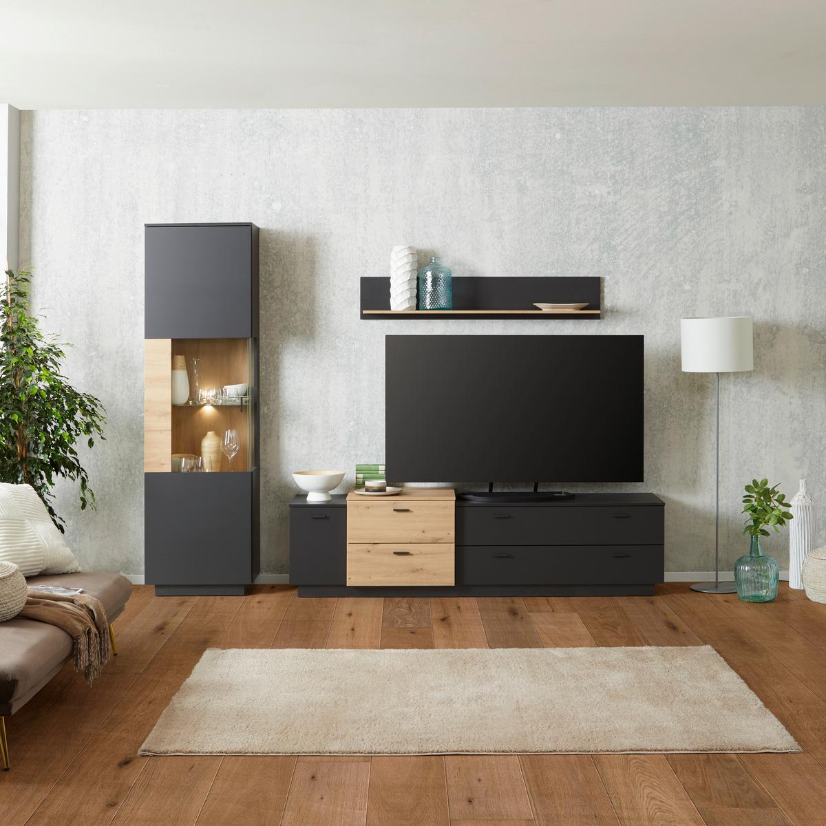 Vitrine Denver B: 60 Cm Grau/eiche Dekor - MODERN, Glas/Holzwerkstoff (60/209,5/41,6cm)