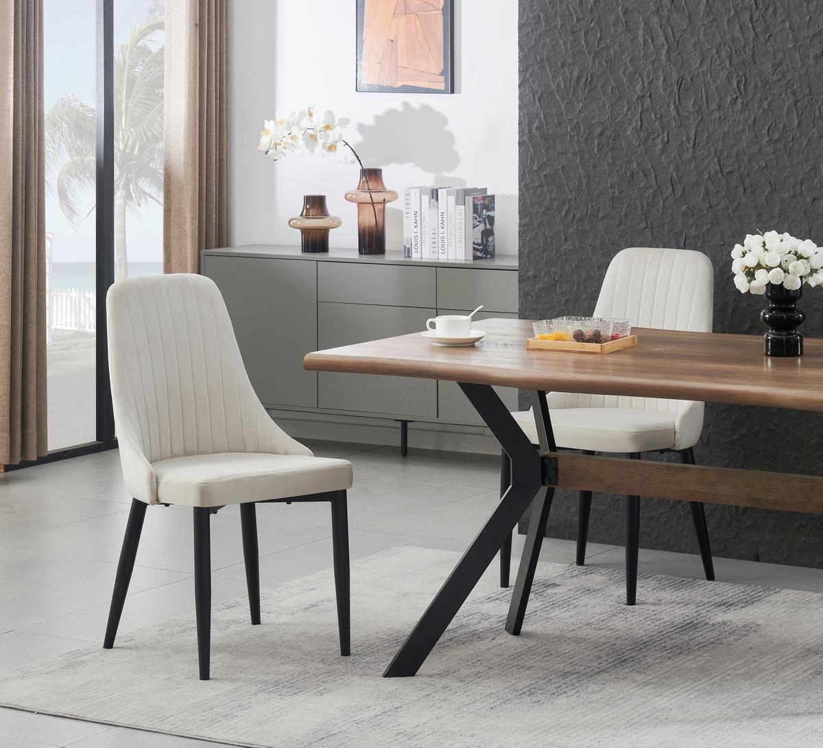 Stuhl-Set Claudia Creme B: 44 cm - Creme/Schwarz, MODERN, Textil/Metall (44/88/58cm) - MID.YOU