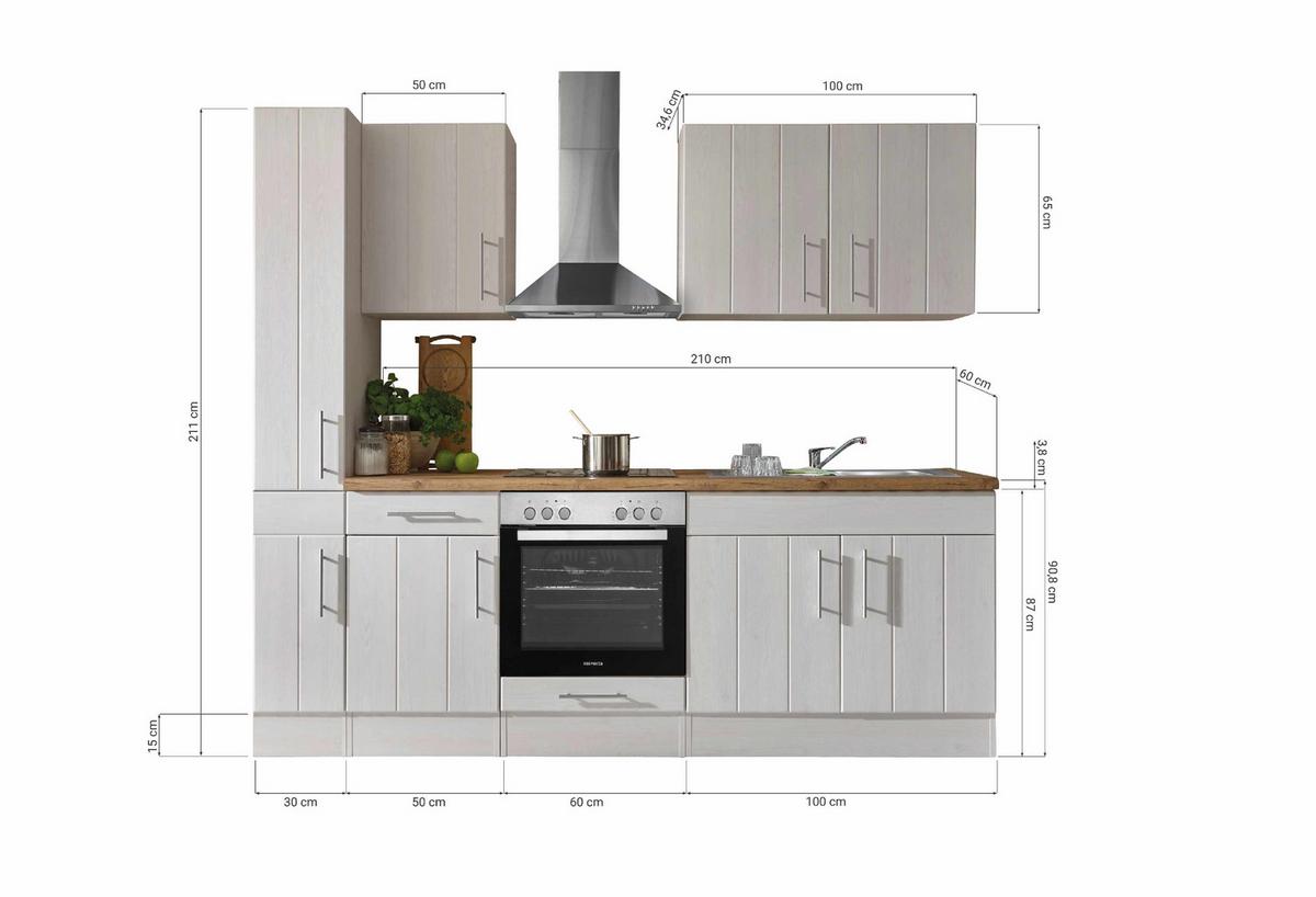 Küchenzeile Mit Geräten 240 Cm Weiß/lärche Dekor - Wildeiche/Lärchefarben, ROMANTIK / LANDHAUS, Holzwerkstoff (240cm) - Respekta