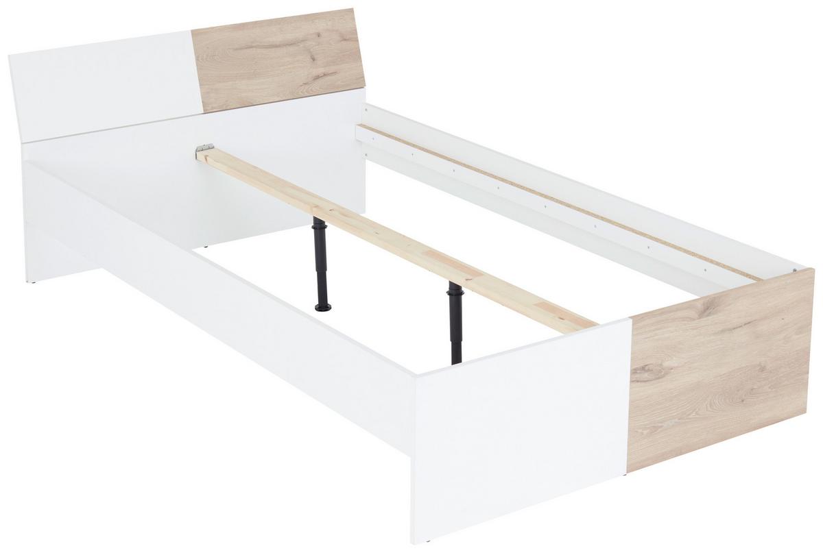 Holzbett 120x200 Cm Alex Weiß Dekor/viking Oak - Eichefarben/Weiß, KONVENTIONELL, Holzwerkstoff (120/200cm)