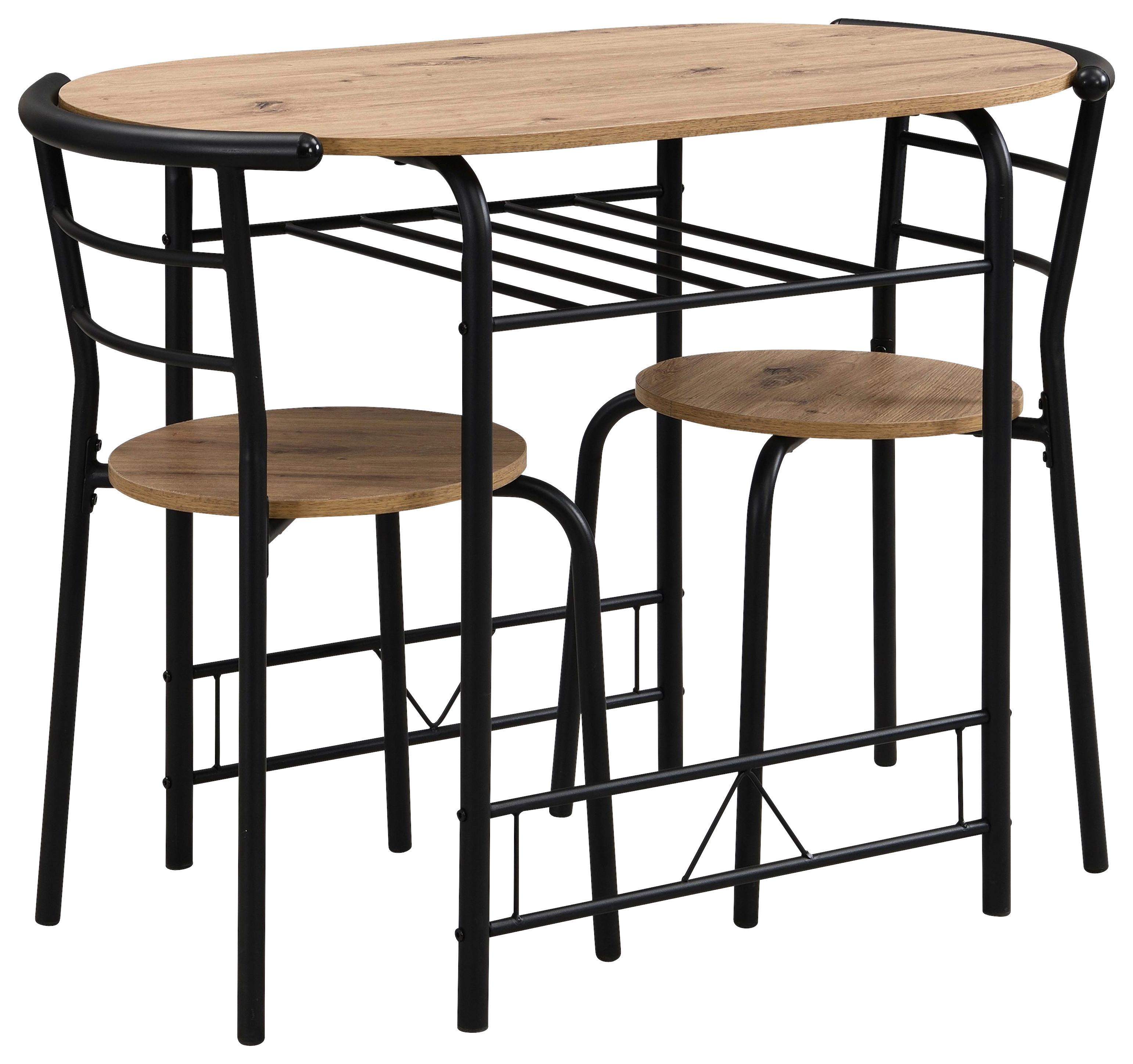 Tischgruppe Styr 3tlg. Melamin Eiche Dekor - Schwarz/Eiche Artisan, KONVENTIONELL, Holzwerkstoff/Metall (95/75/55cm)