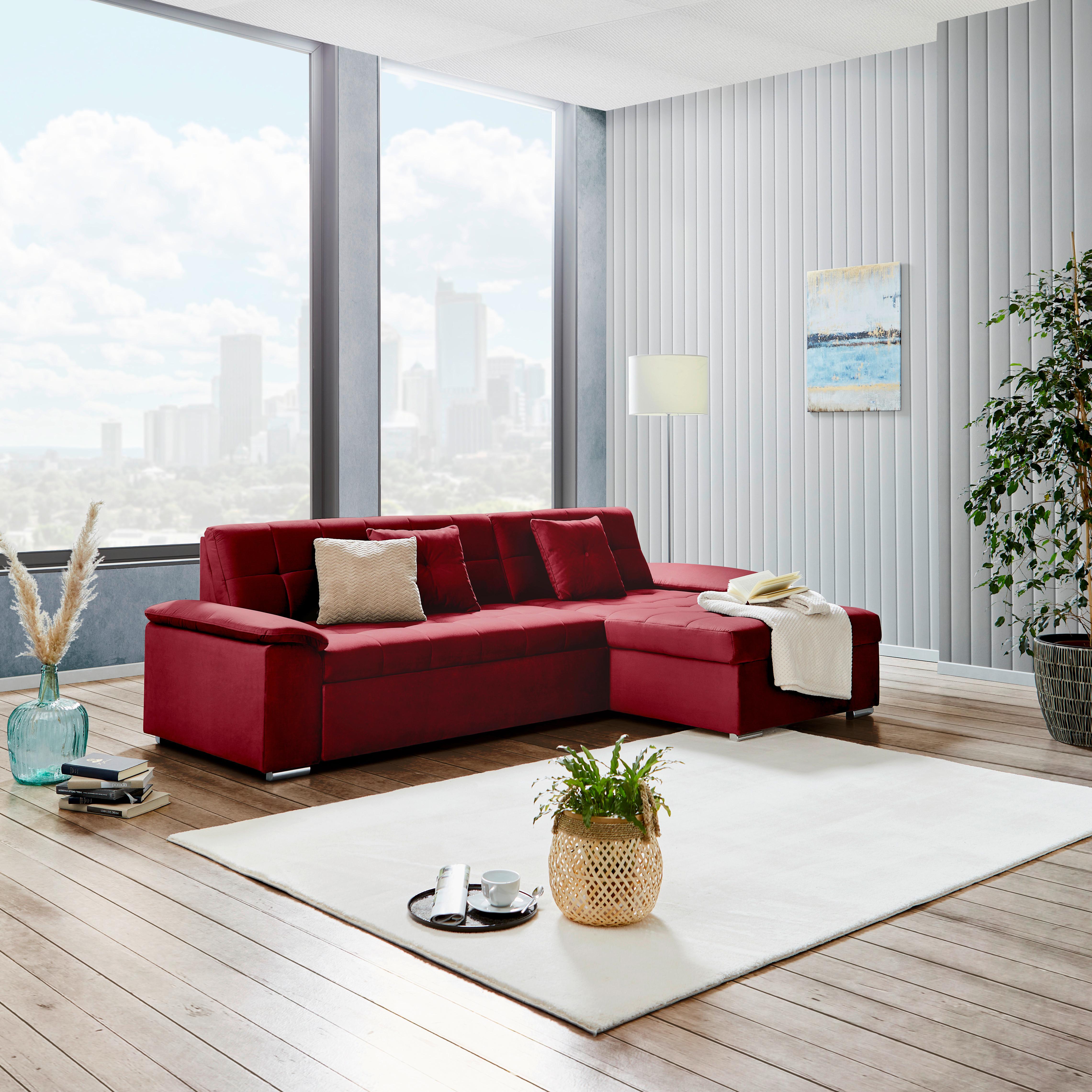 Ecksofa mit Schlaffunktion + Bettkasten Keaton Burgunder - Bordeaux, Basics, Textil (263/169cm) - Livetastic