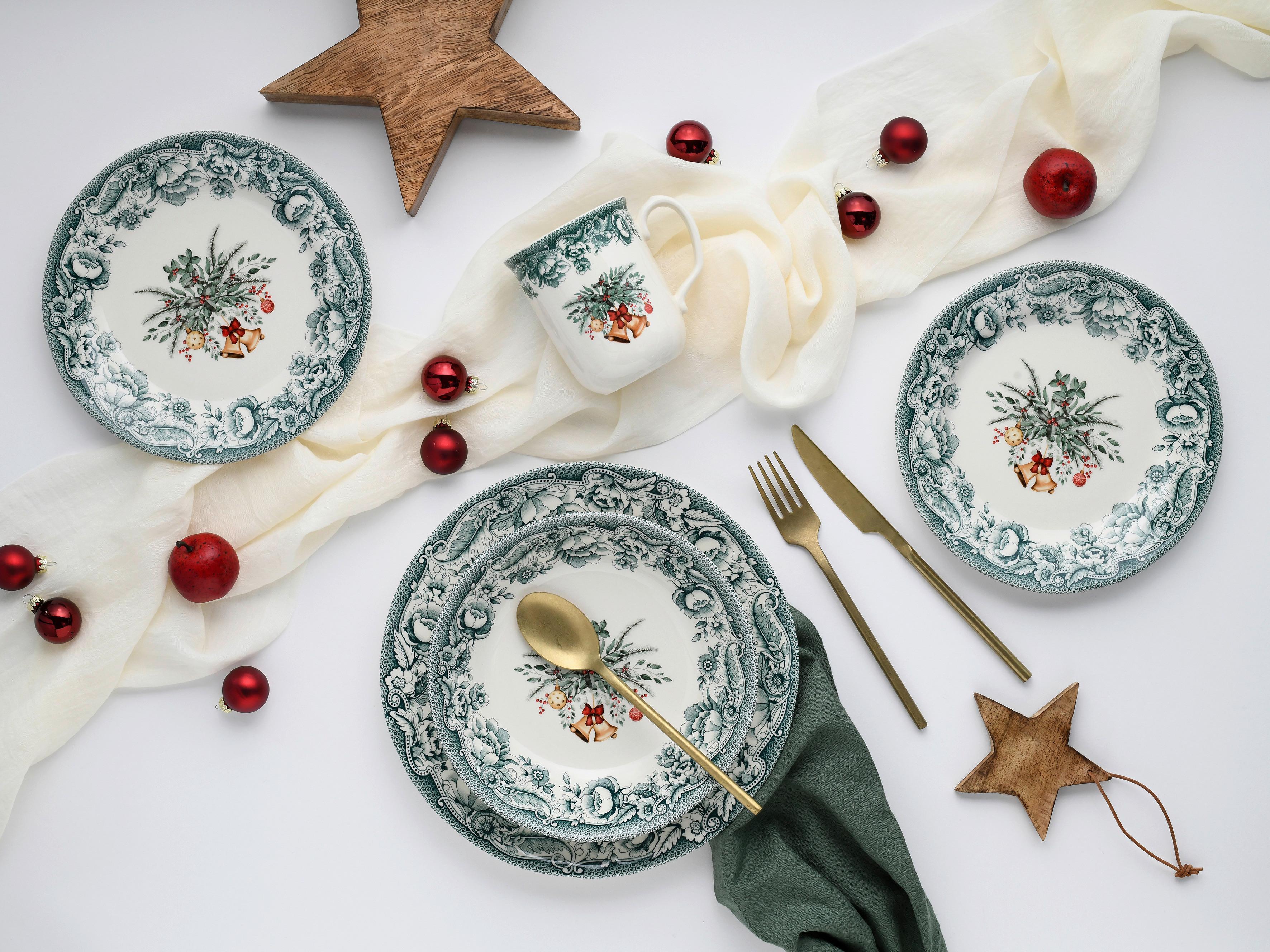 Kombiservice Weihnachten 16--Teilig., Grün - Grün, Basics, Keramik - Creatable