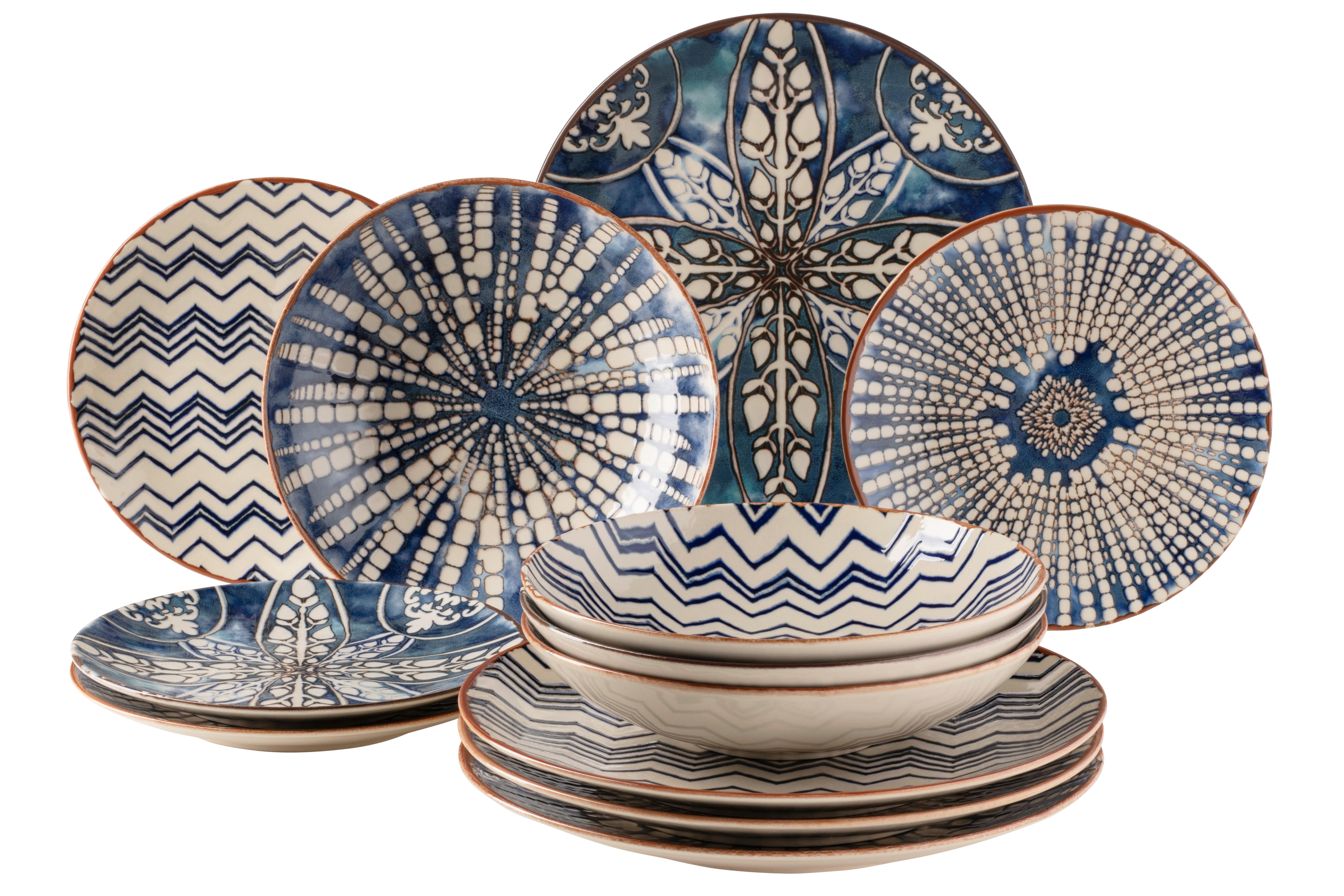 Tafelservice Iberico Blue 4 Personen Geschirr Set - Blau/Weiß, Basics, Keramik (36,3/36,5/34,1cm) - Mäser