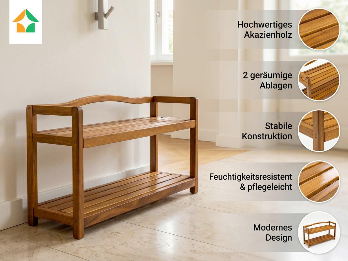 Schuhregal aus Akazie 2 Etagen 26x42x74 cm - Akaziefarben, Basics, Holz (26/42/74cm)