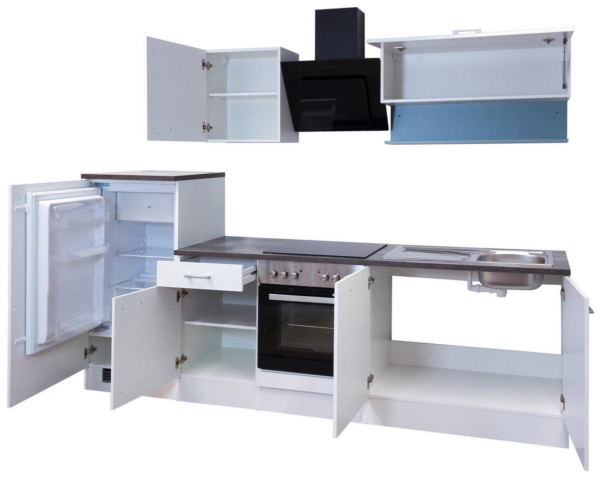 Küchenzeile Lucca Mit Geräten 270 Cm Weiß Dekor Modern - Graubraun/Weiß, KONVENTIONELL, Holzwerkstoff (270cm) - FlexWell