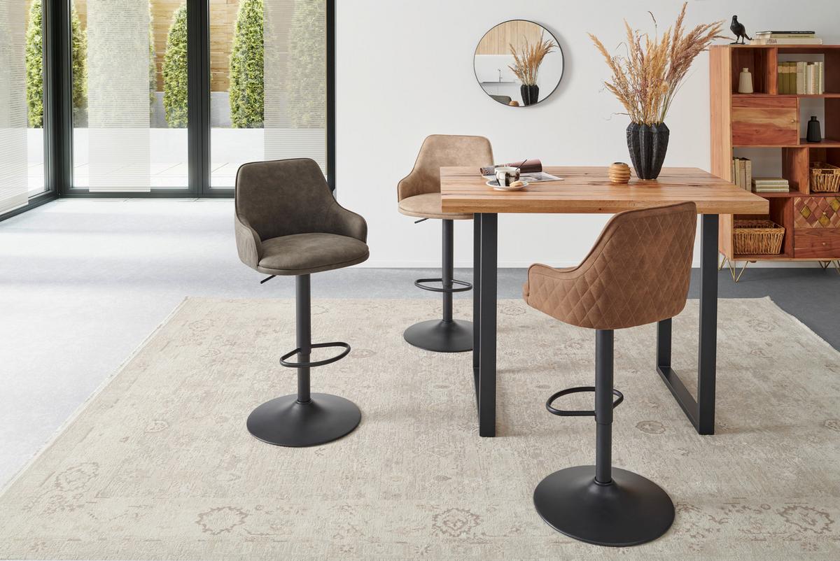 Barhocker Höhenverstellbar Mit Lehne Weda Webstoff Grau - Schwarz/Grau, KONVENTIONELL, Textil/Metall (50/90-111/51cm) - MID.YOU