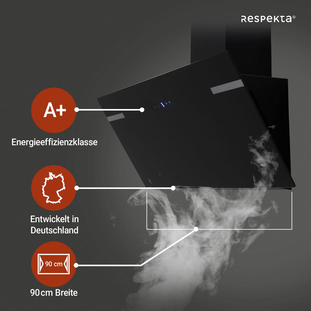 Kopffreihaube Respekta Solea Metall/Glas Schwarz B: 90 cm - Schwarz, Trend, Glas/Metall (90/76,4-114,4/38,2cm) - Respekta
