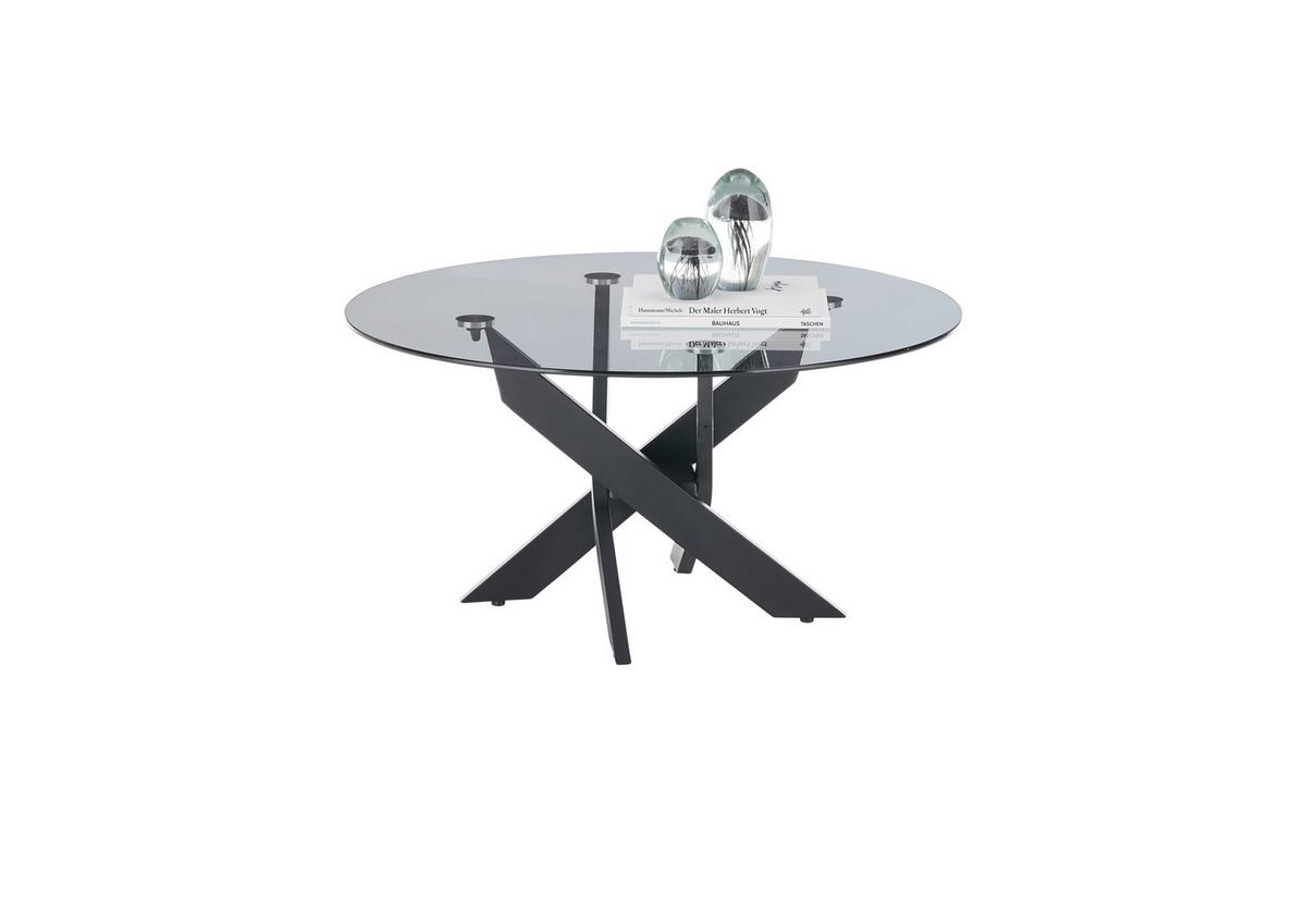 Couchtisch Rund Metall Mit Glasplatte Kopenhagen Schwarz - Schwarz/Grau, Design, Glas/Metall (80/45cm) - Linea Natura