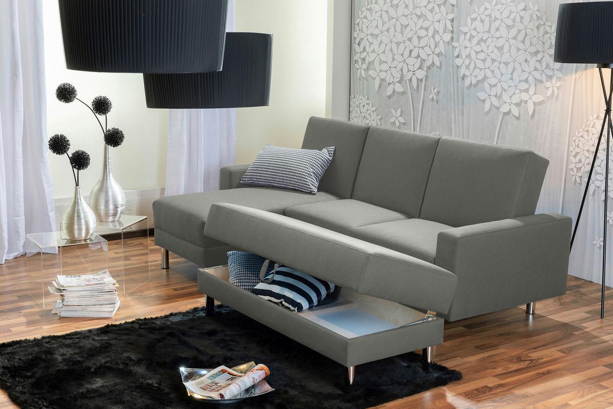 Ecksofa mit Schlaffunktion Just Fashion Hellgrau - Chromfarben/Hellgrau, KONVENTIONELL, Textil (152/230cm) - Max Winzer