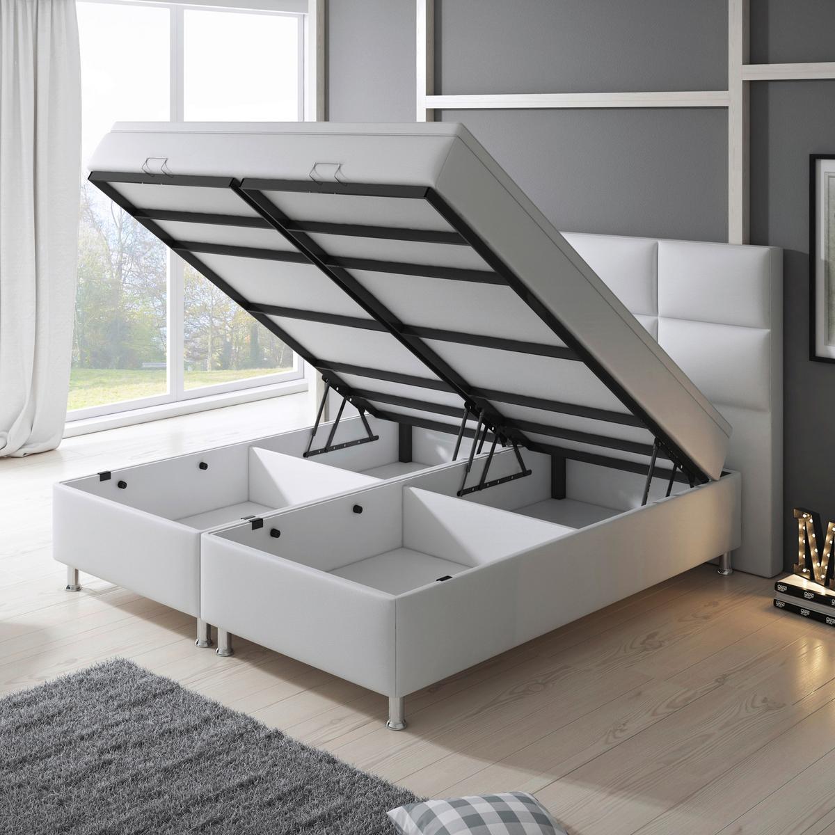 Boxspringbett Mit Topper 180x200 Cm Miami-Bk - Silberfarben/Weiß, KONVENTIONELL, Leder/Textil (200/125/210cm) - MID.YOU