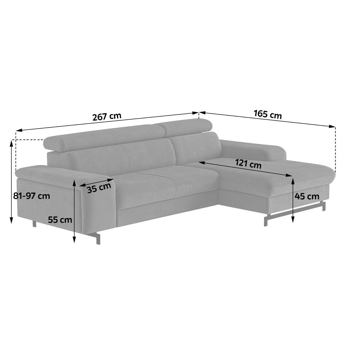 Ecksofa mit Bettkasten Emma Blau 267x165 cm - Blau/Schwarz, Textil (267/165cm) - MID.YOU