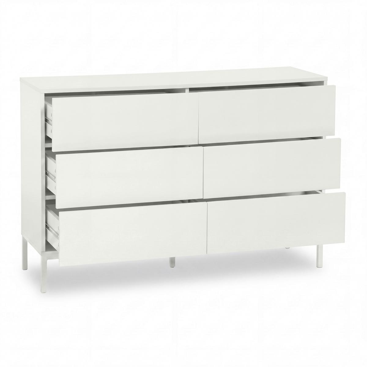 Široká komoda se 6 zásuvkami MDF/Kov s práškovým nátěrem - bílá, Moderní, kov/kompozitní dřevo (120/80/40cm) - Bessagi Home