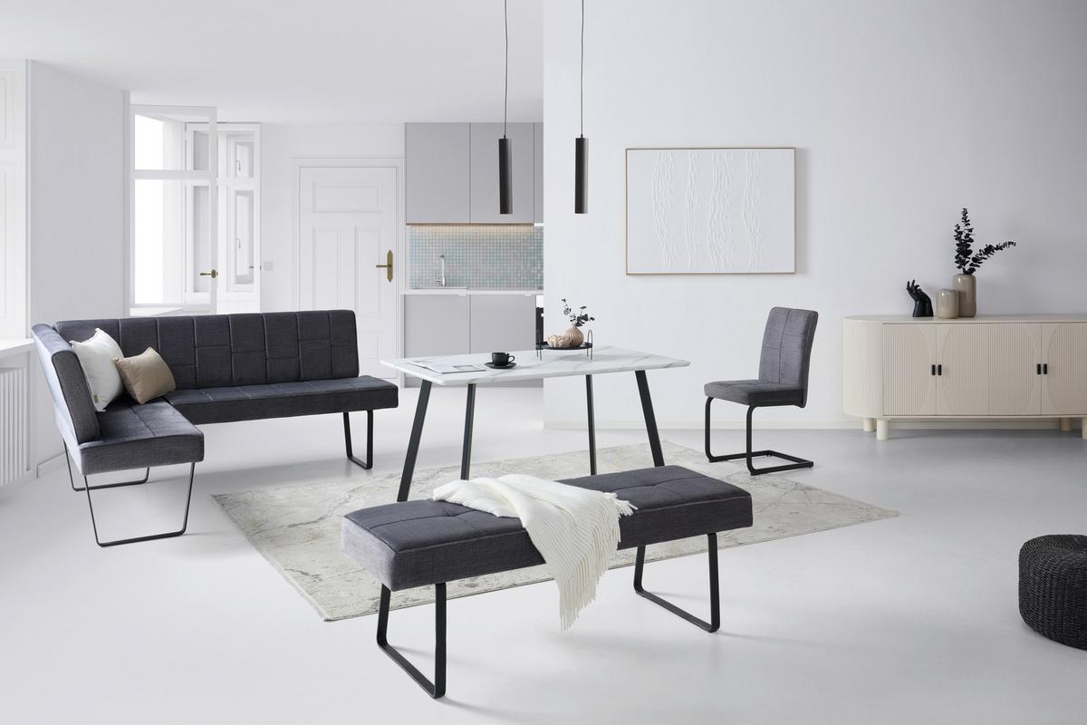 Eckbank Tilos Samt Dunkelgrau, S: 150x190 Cm - Dunkelgrau/Schwarz, KONVENTIONELL, Textil/Metall (150/190cm) - MID.YOU