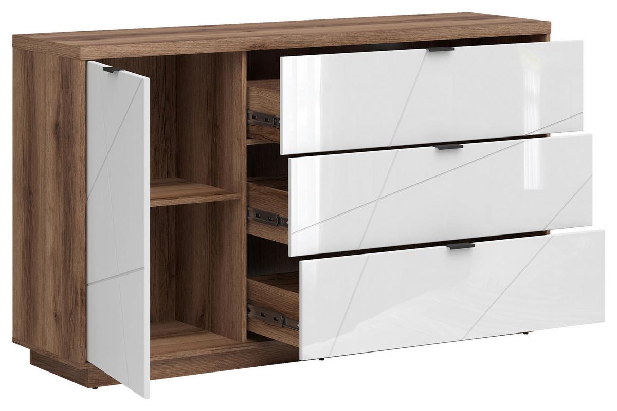 Sideboard Forn Chest Of Drawers - Eichefarben/Weiß Hochglanz, Design, Holzwerkstoff (156/93/42,5cm)