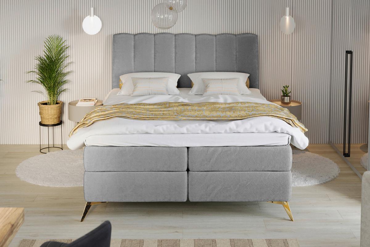 Boxbett Lexi Grau, inkl. Topper 160x200 - Beige/Goldfarben, Basics, Textil (160/200cm) - Livetastic
