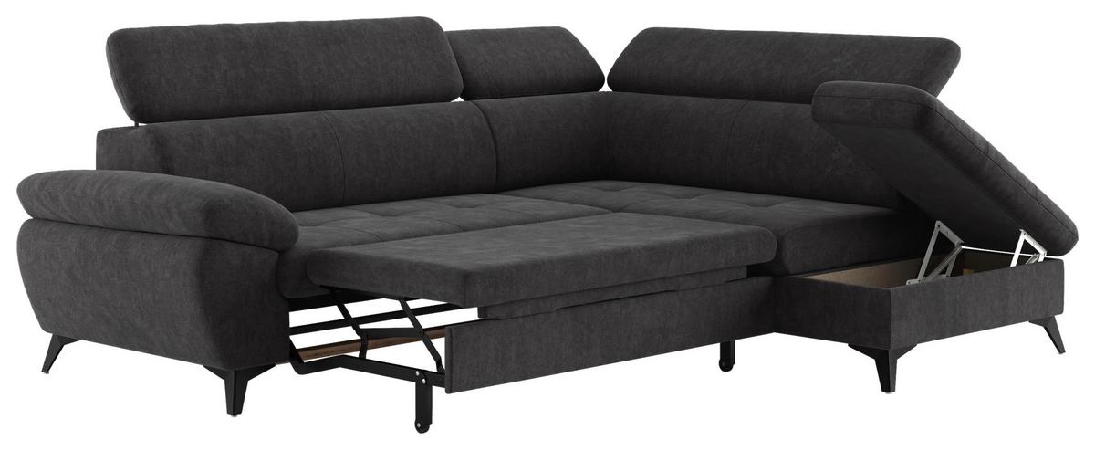 Ecksofa mit Bettkasten Hudson 265x207 cm Dunkelgrau - Schlammfarben/Dunkelgrau, Textil (265/207cm) - MID.YOU