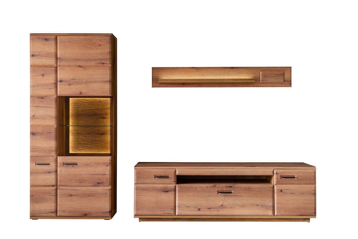 Wohnwand Eichefarben, B: 300 cm - Eichefarben, Design, Glas/Holzwerkstoff (300/206/50cm) - Livetastic