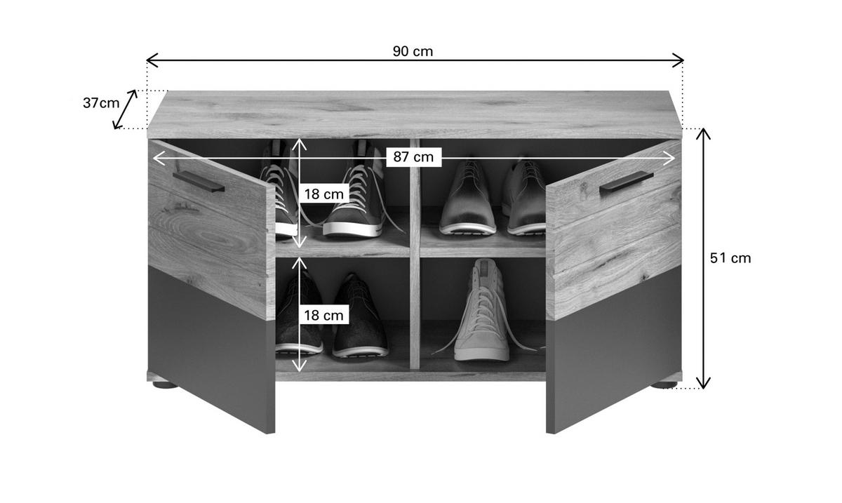 Mason B: 175 cm Nox Oak 3-teilig - Holzwerkstoff (175/200/38cm) - MID.YOU