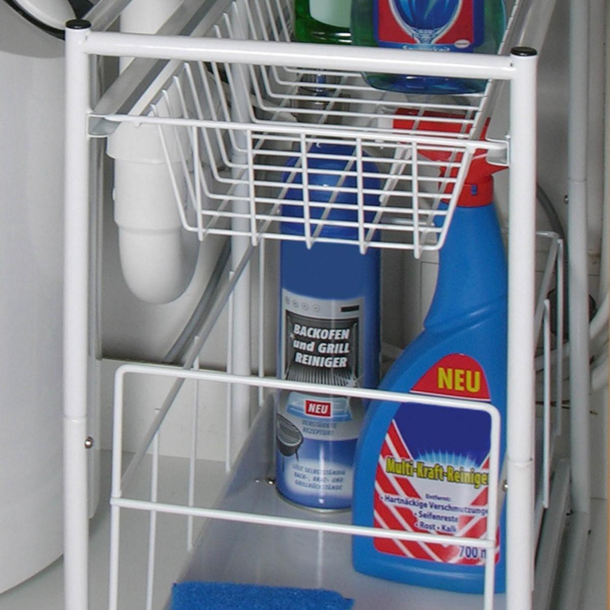 Teleskopschublade Spülschrank 2 Ablagen Lxbxh: 45x23x45 Cm - Weiß, MODERN, Metall (45/23/45cm)