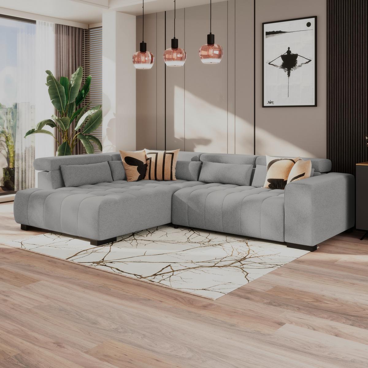 Ecksofa Matera Dunkelgrau S: 226x311cm - Dunkelgrau/Schwarz, Trend, Textil (226/311cm)