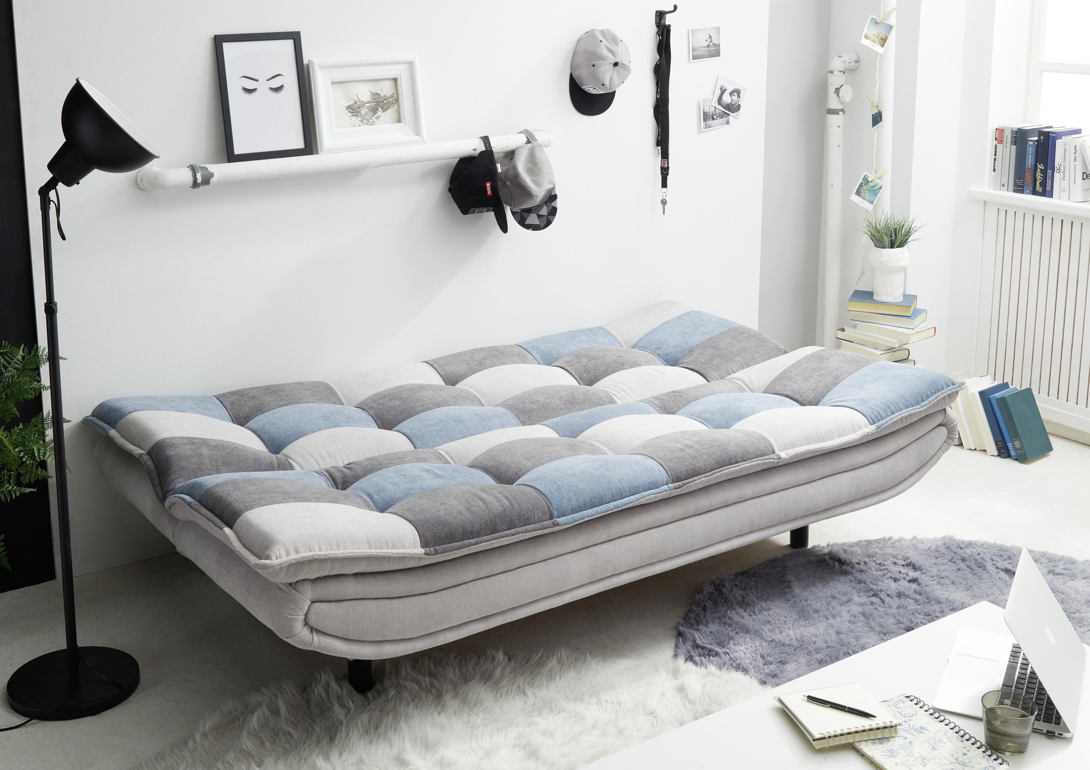 Schlafsofa mit Bettkasten Patch, Mischgewebe - Blau/Dunkelgrau, Basics, Holzwerkstoff/Textil (188/90/89cm) - MID.YOU