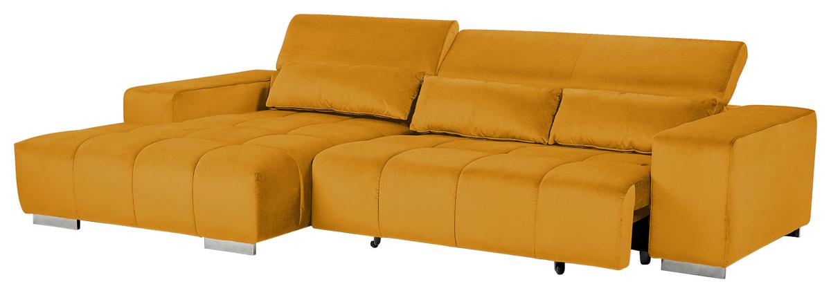 Ecksofa mit Relaxfunktion Orion Kopfstütze Klappbar Currygelb - Currygelb/Silberfarben, KONVENTIONELL, Textil (186/307cm) - Livetastic