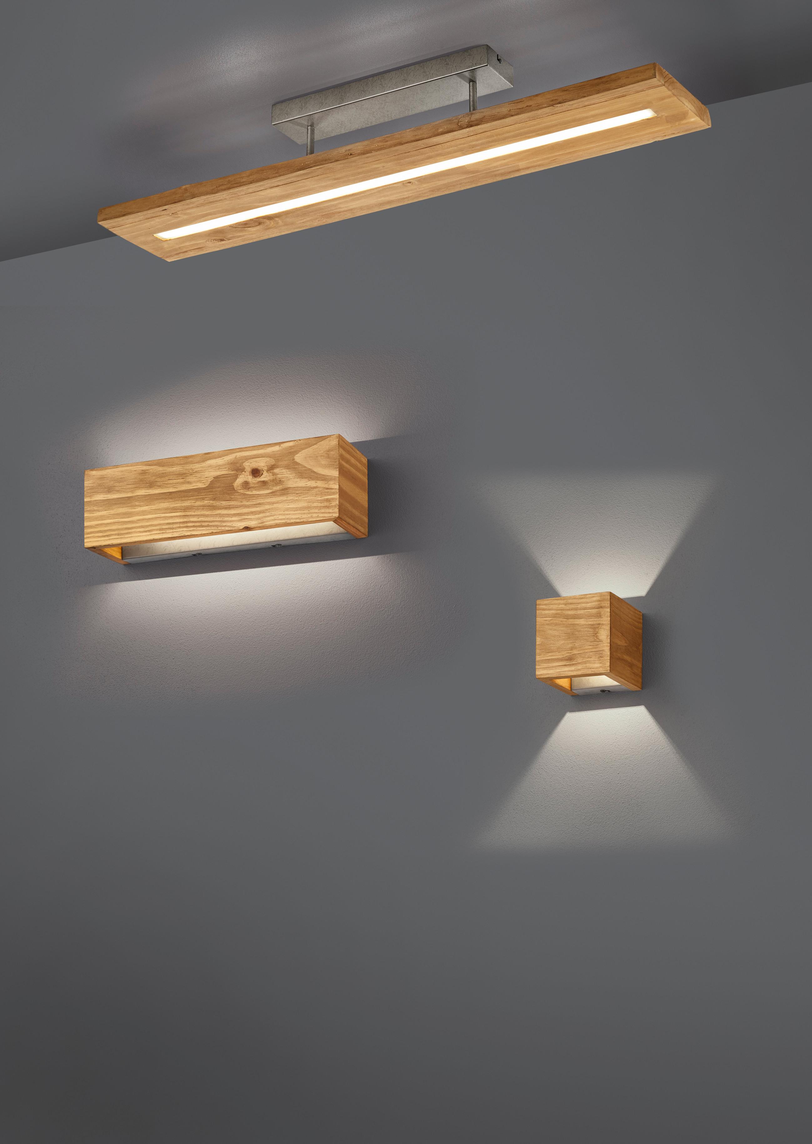 LED-Wandleuchte Brad, 1-Flammig, 3 Helligkeitsstufen - Nickelfarben, Natur, Holz/Metall (11/11/11cm) - Trio Leuchten