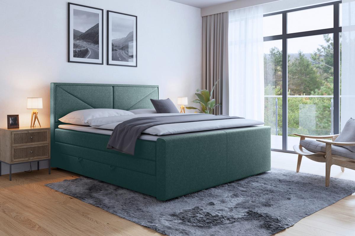 Boxspringbett mit Bettkasten Lima 180x200 cm Blau - Blau/Schwarz, MODERN, Holz/Kunststoff (180/200cm) - MID.YOU